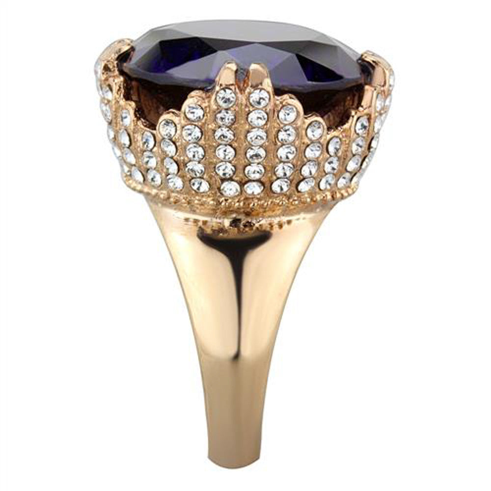 ARTK1786 Rose Gold Plated 20.5 Ct Amethyst Zirconia Stainless Steel Cocktail Ring Sz 5-1 0